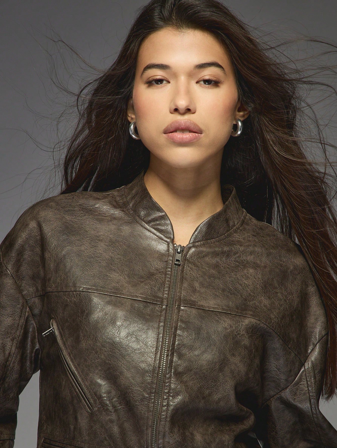Distressed leather moto jacket
