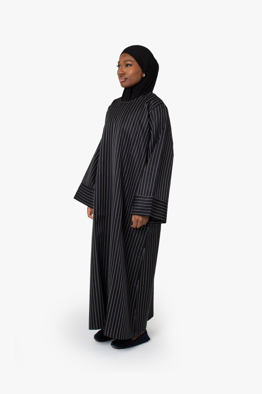 Striped kimono abaya - Black