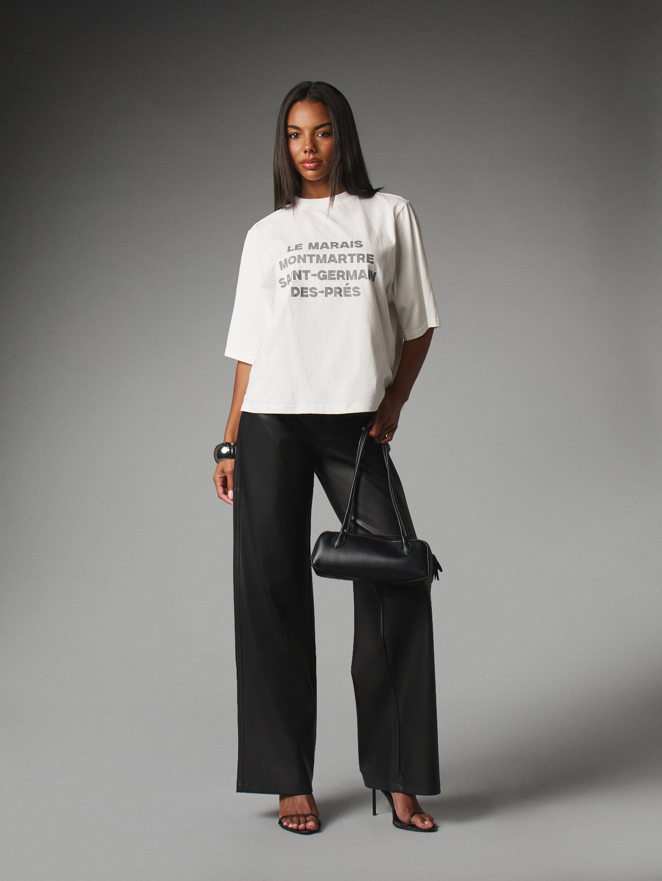 T-shirt court et ample avec imprimé texte parisien
