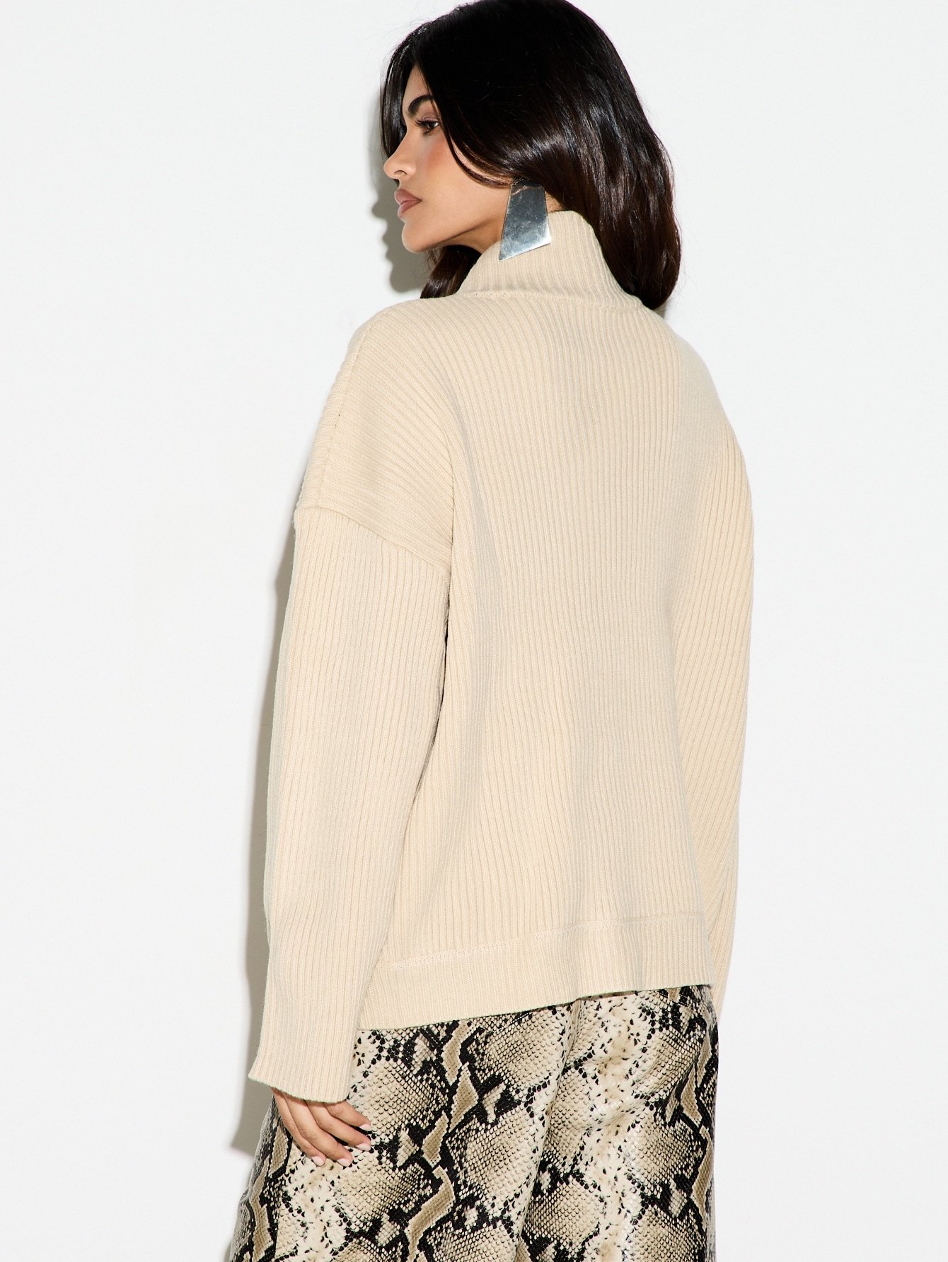 Cardigan oversize tricot côtelé col 3ali b pressions