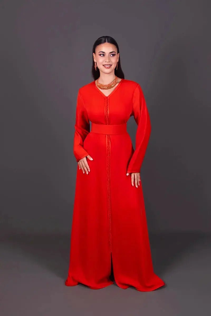 Caftan simple col V orange foncé