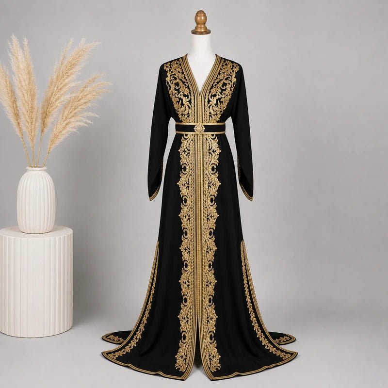 Caftan crêpe de soie k7el mtarz doré