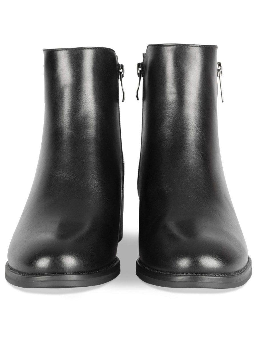Bottines talon carré effet croco noires