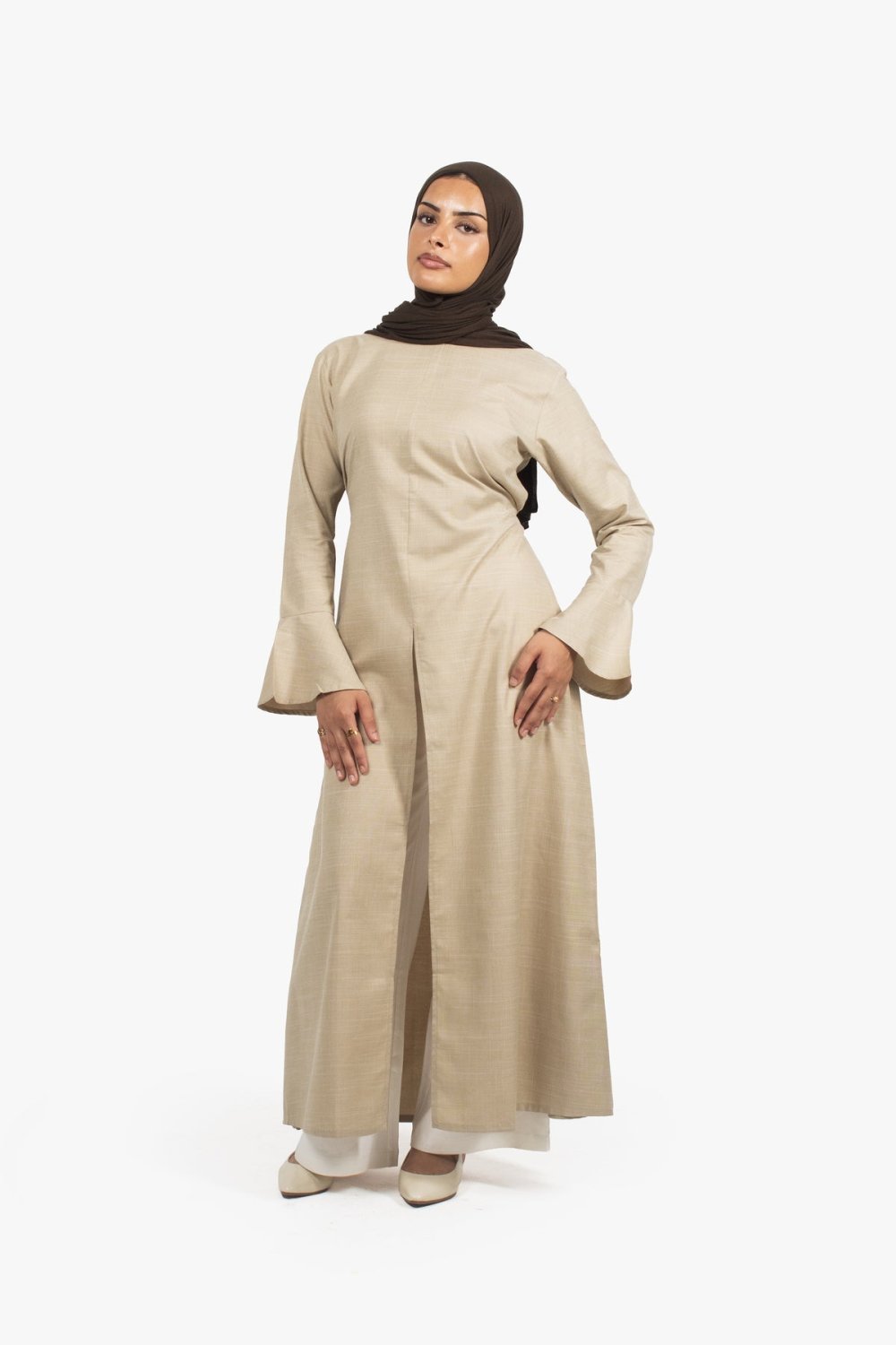 Robe twila m9tou3a l9eddam - Beige