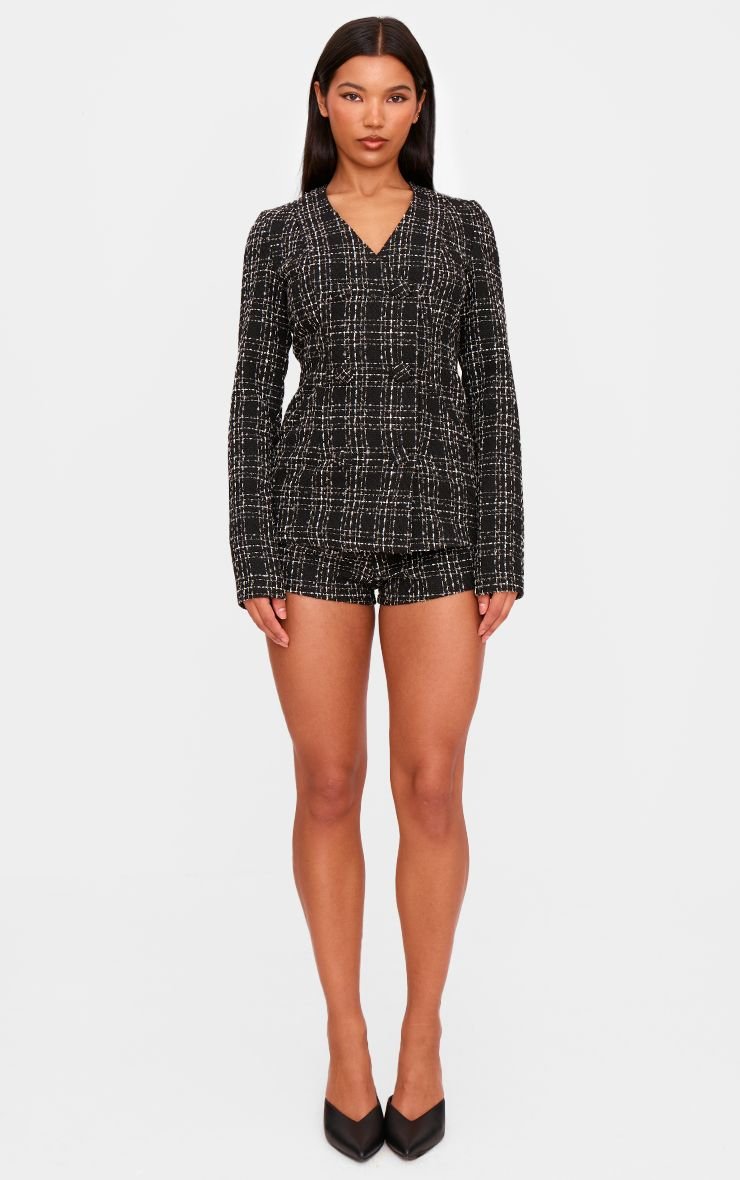 Combinaison-short En Tweed À Manches Longues