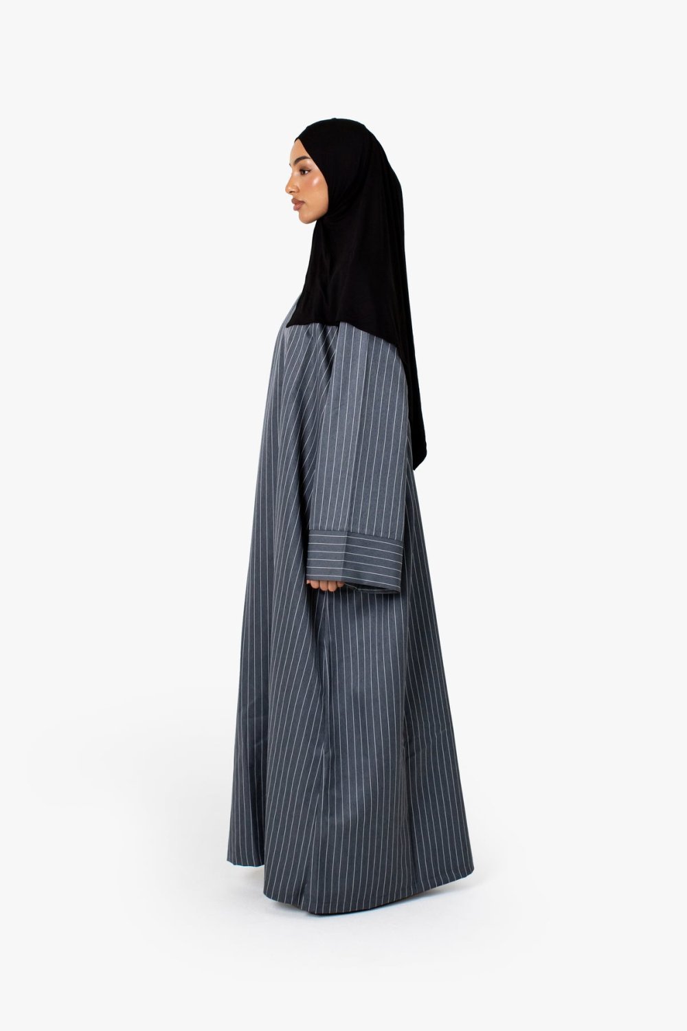 Abaya kimono rayée - Gris ardoise