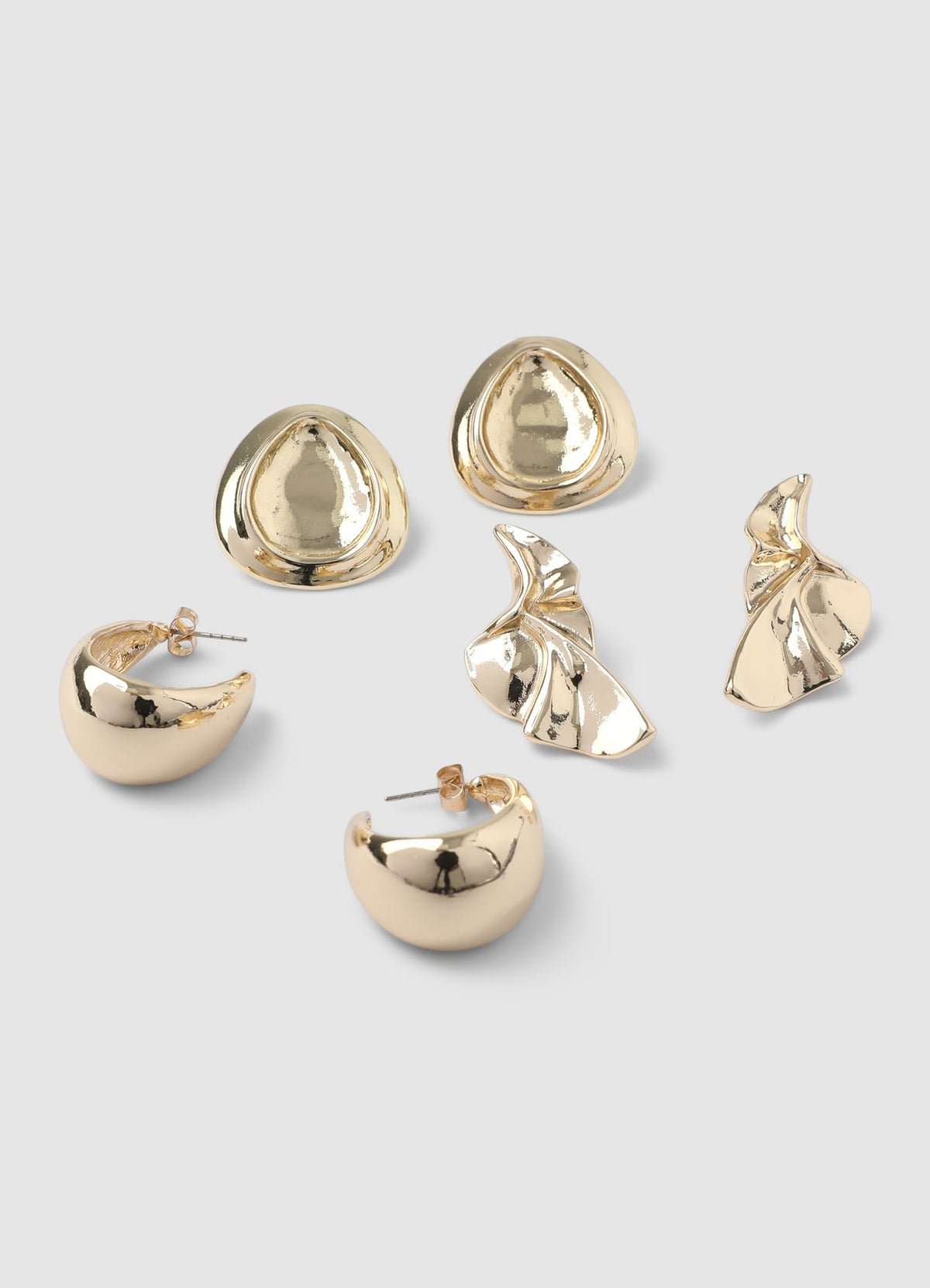 Set of 3 pairs of bold gold-tone earrings