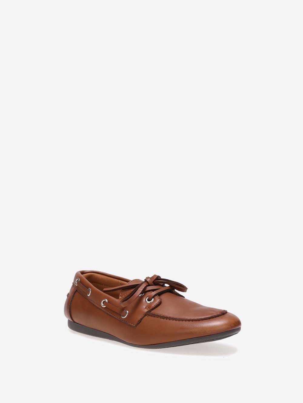 Chaussures bateau simili b lacets camel