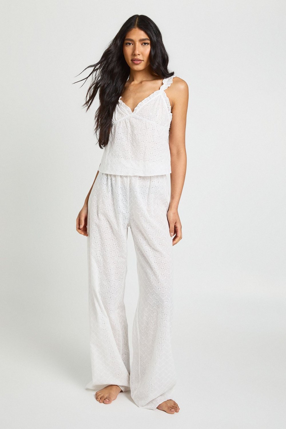 Cami and trouser pyjama set with broderie trim - Tall