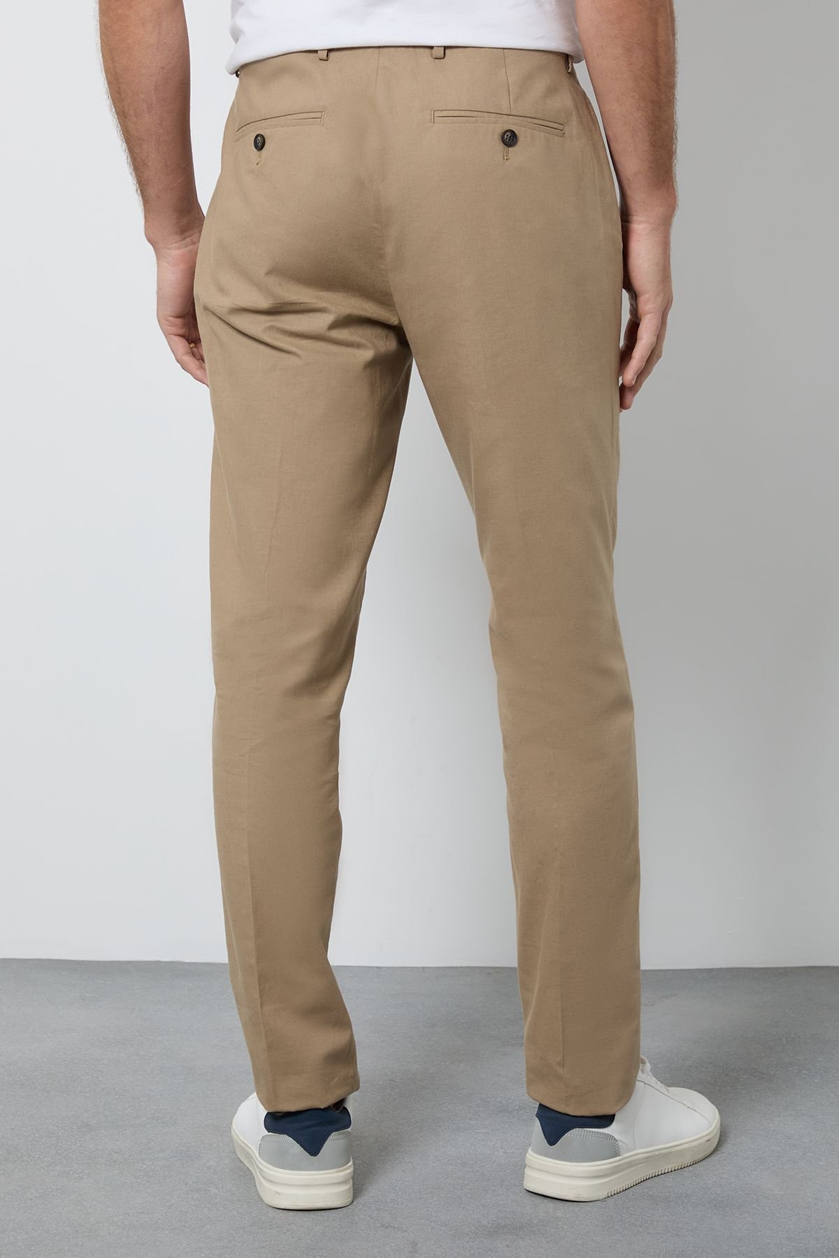 Linen slim suit trousers - Dark beige