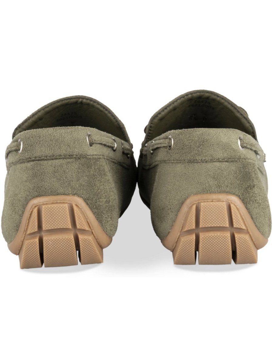 Khaki suede-effect bow loafers