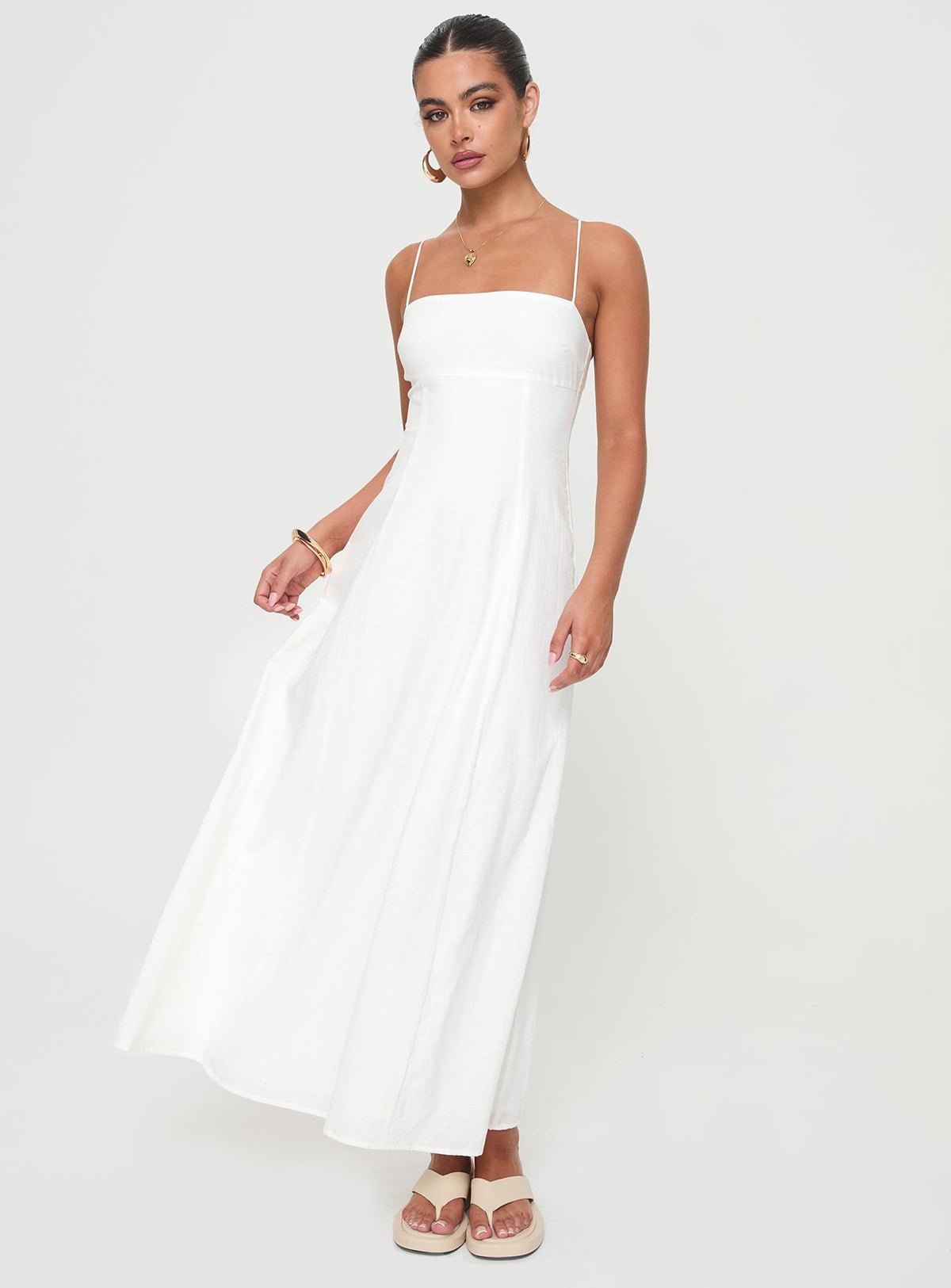 Robe longue en coton dos croisé noué