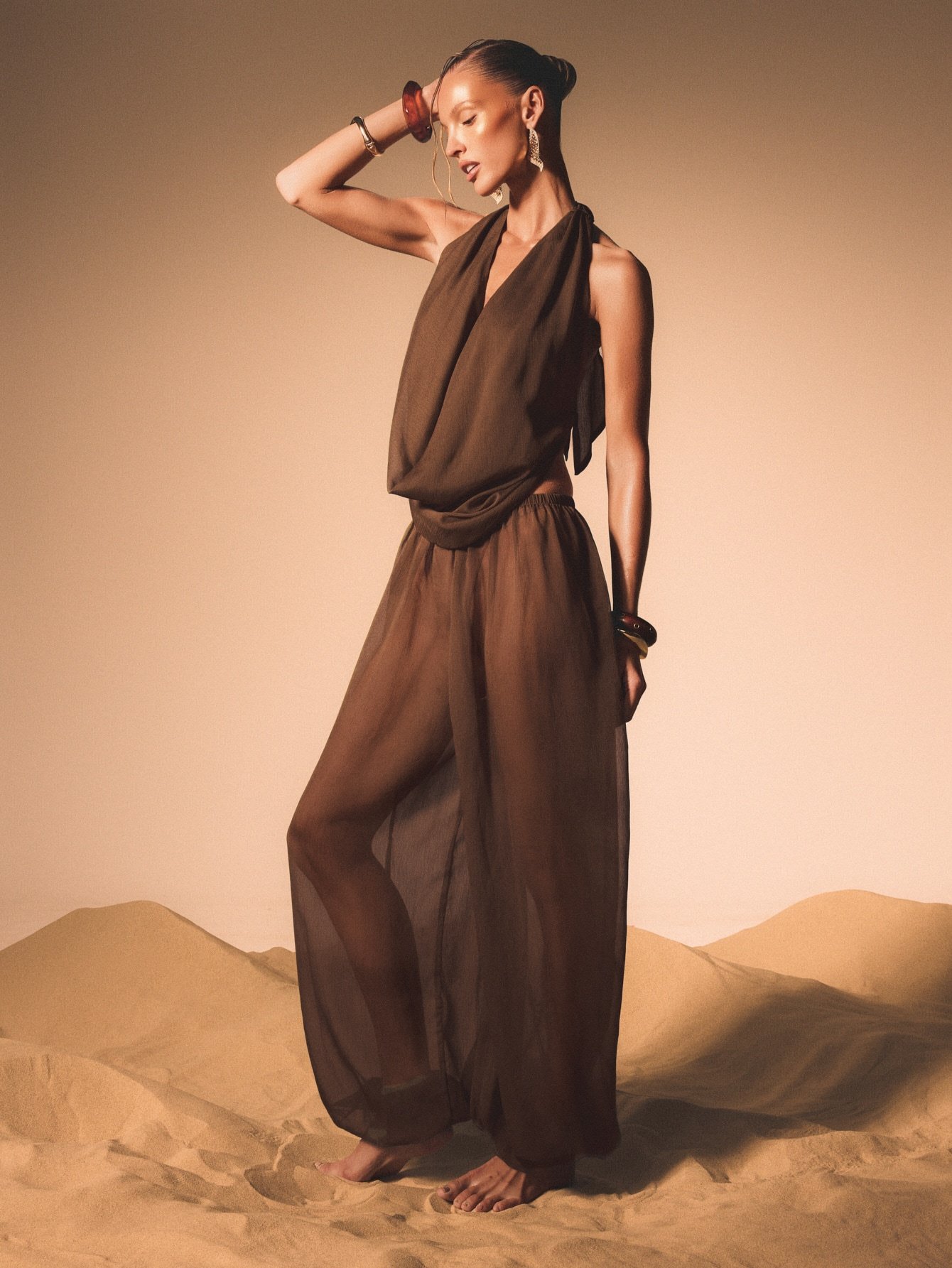 Pantalon Ample À Texture Transparente