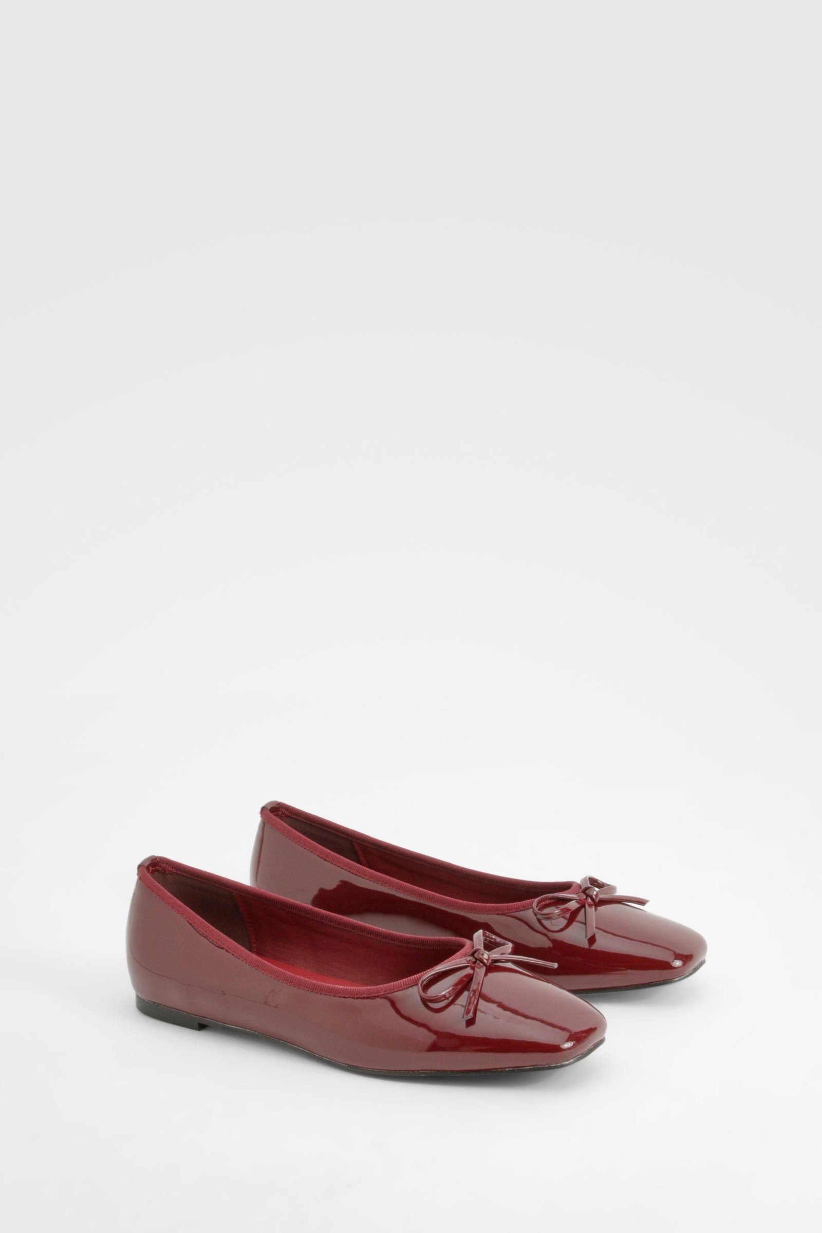 Square toe bow ballet flats - Burgundy