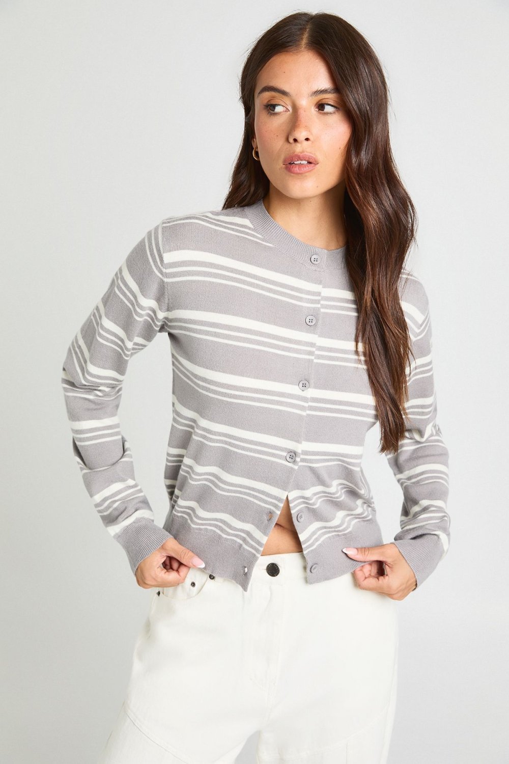 Cardigan rayé ultra doux gris