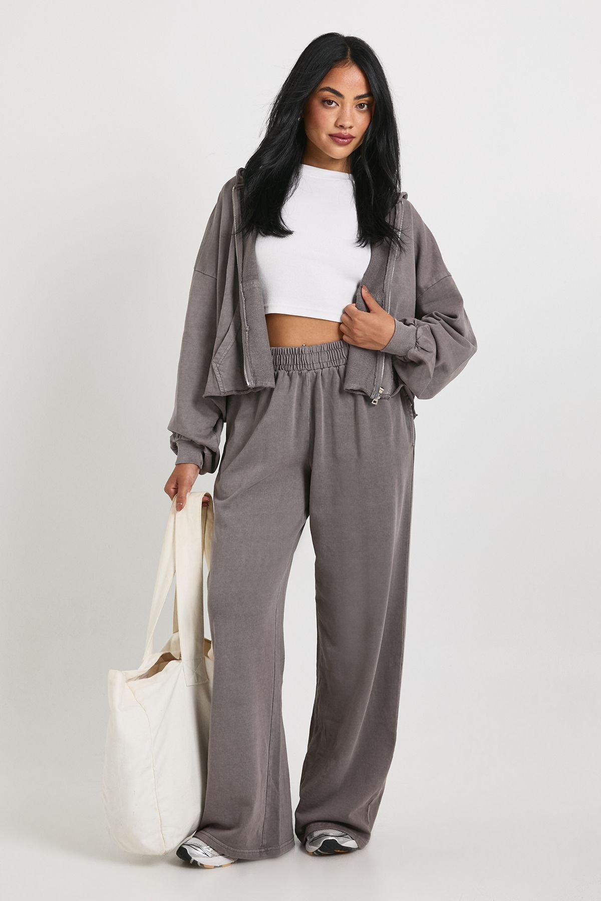 Ensemble jogging jambe droite aspect délavé ourlet usé