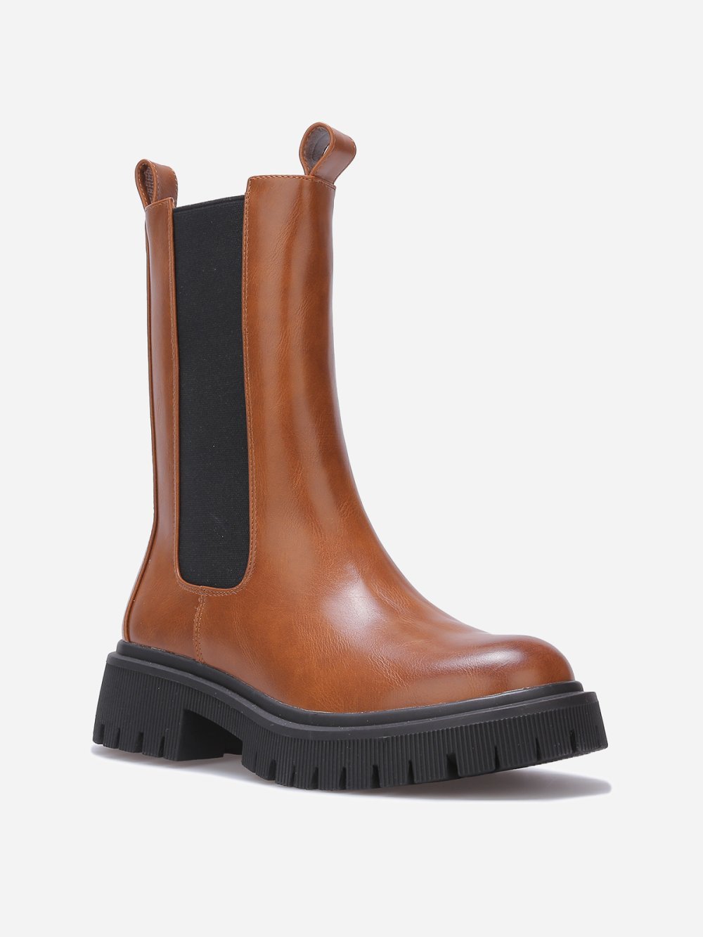 Bottines chelsea hautes à semelle texturée camel