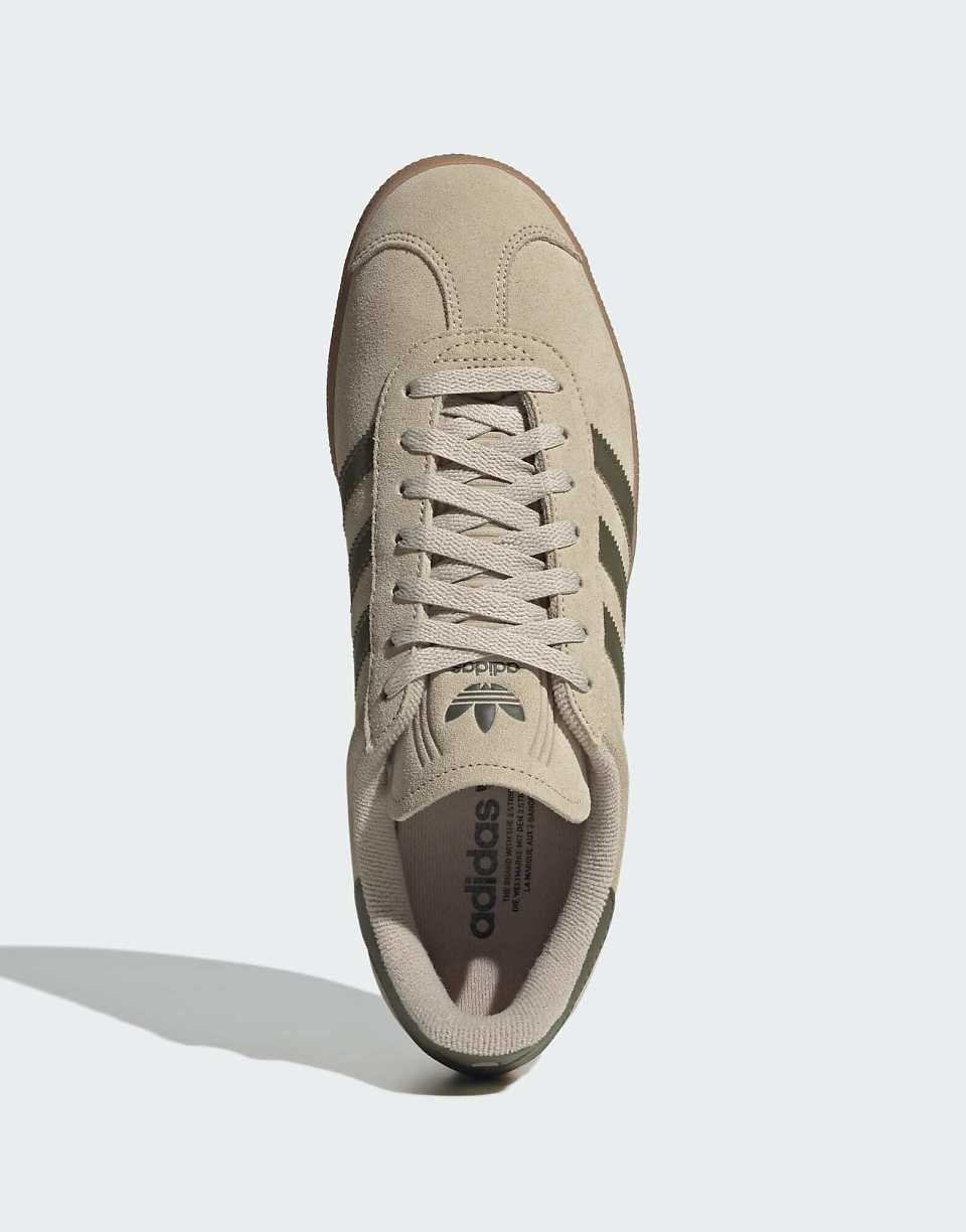Gazelle trainers in olive and khaki with gum sole