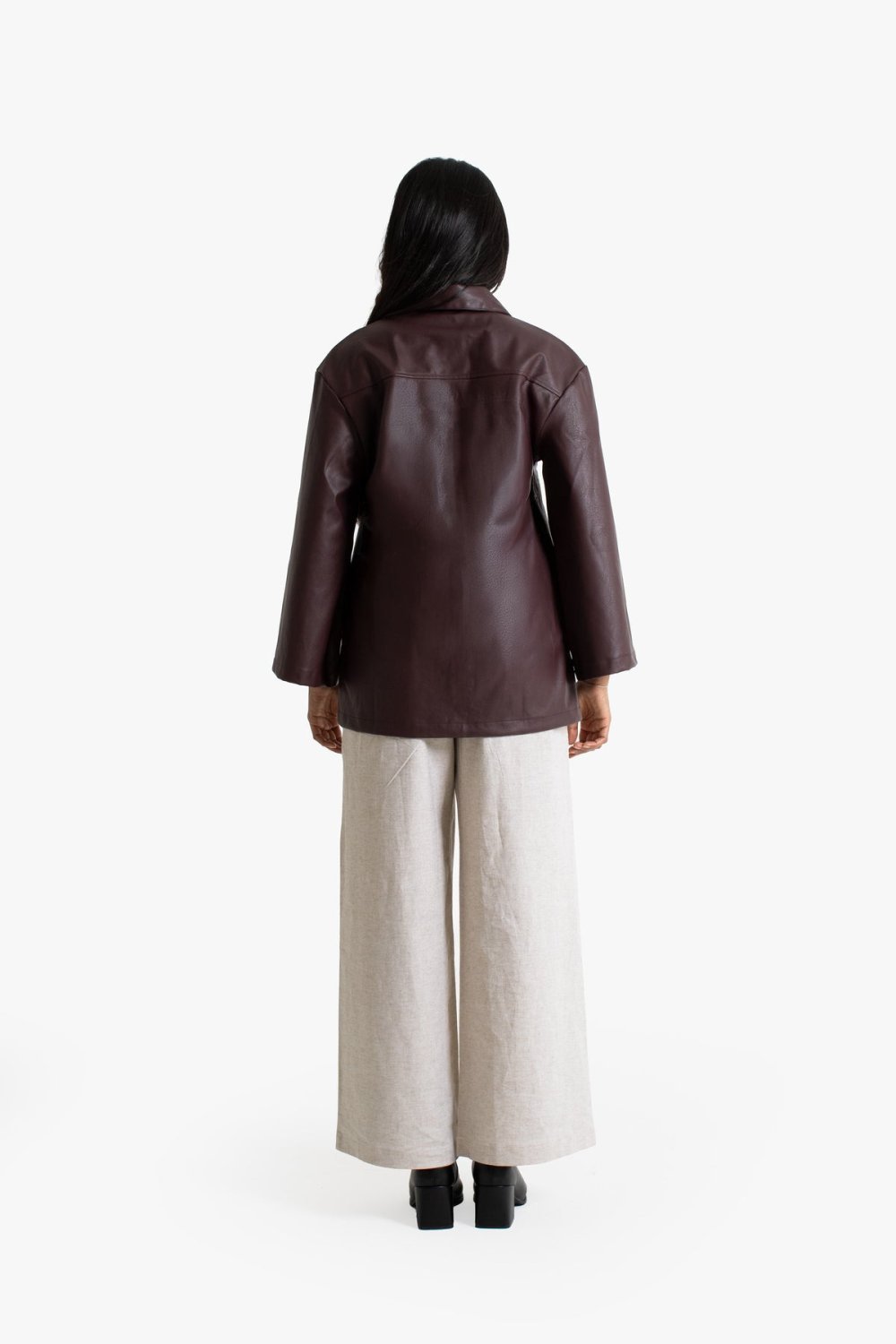 Faux leather shirt jacket - Burgundy