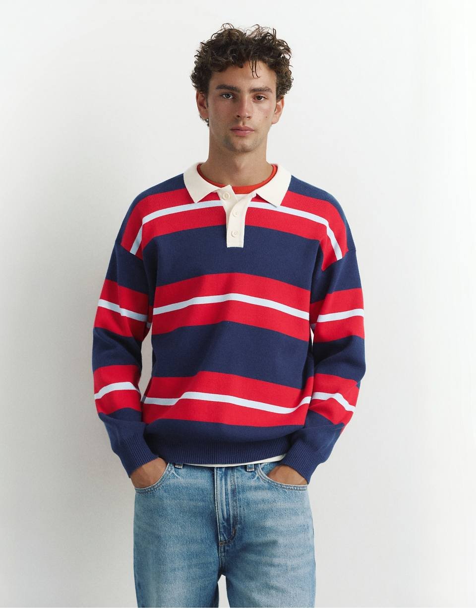 Polo en maille à rayures bleu marine