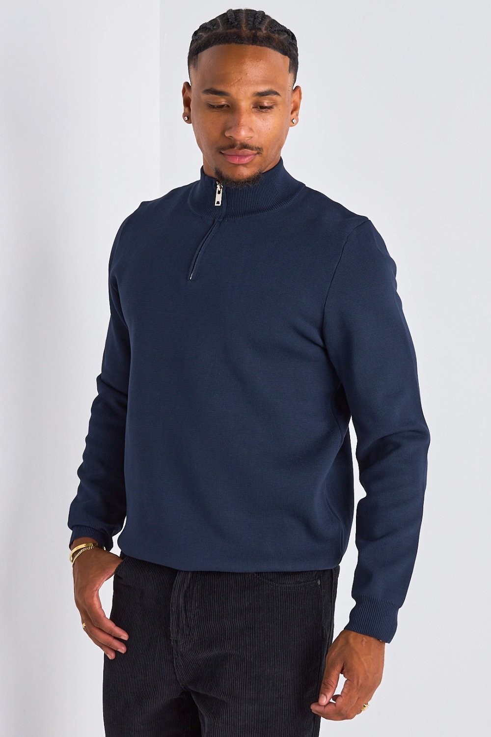 Gilet demi-zip à col montant bleu marine