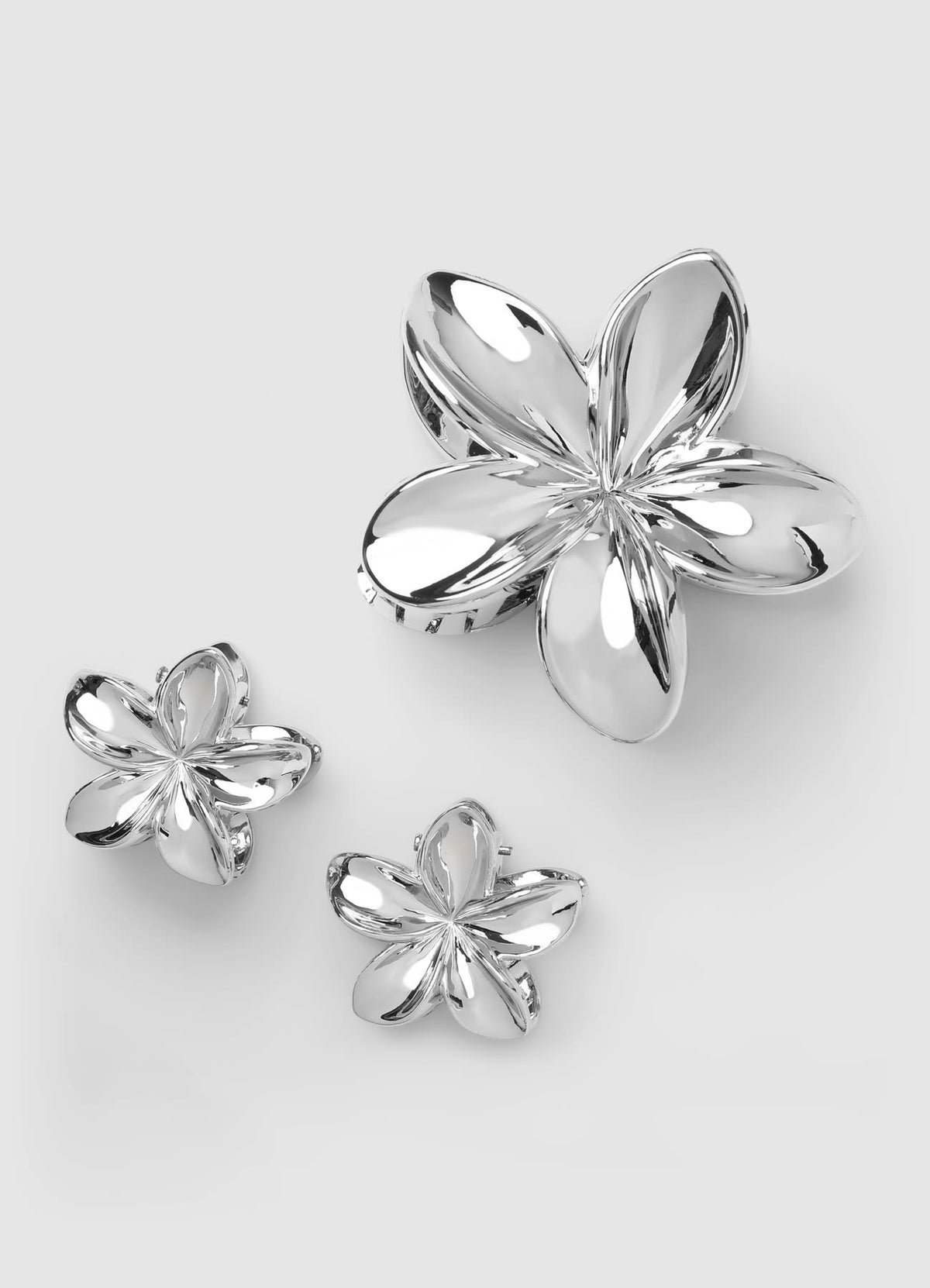 Lot de 3 pinces crabe fleurs métallisées
