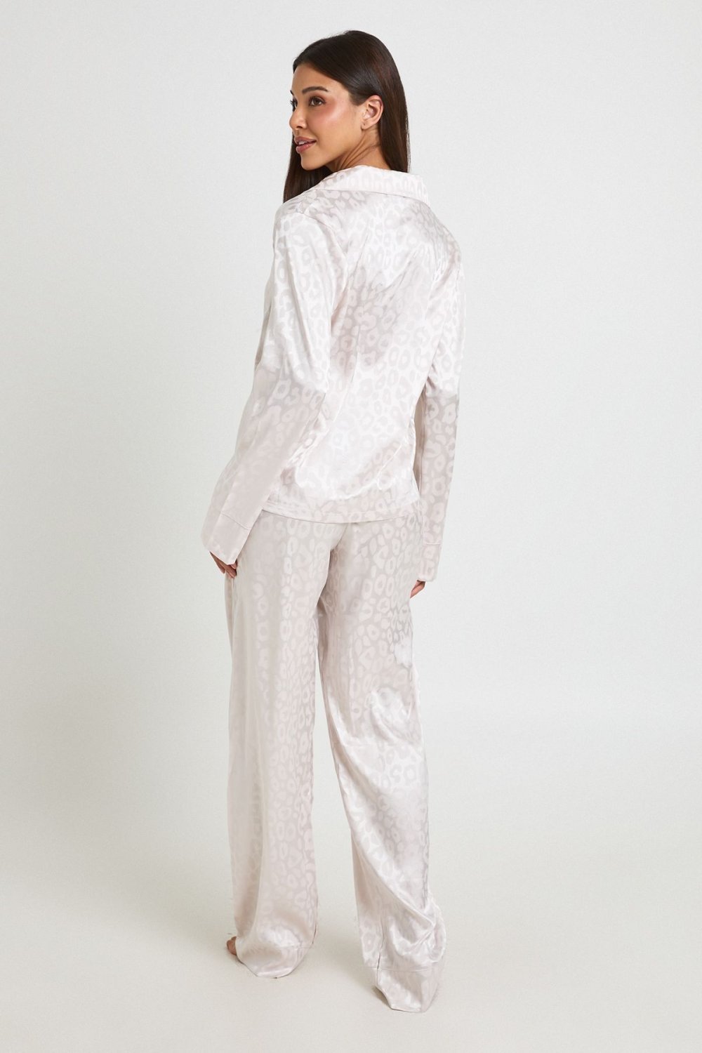 Champagne jacquard satin shirt and trouser pyjama set