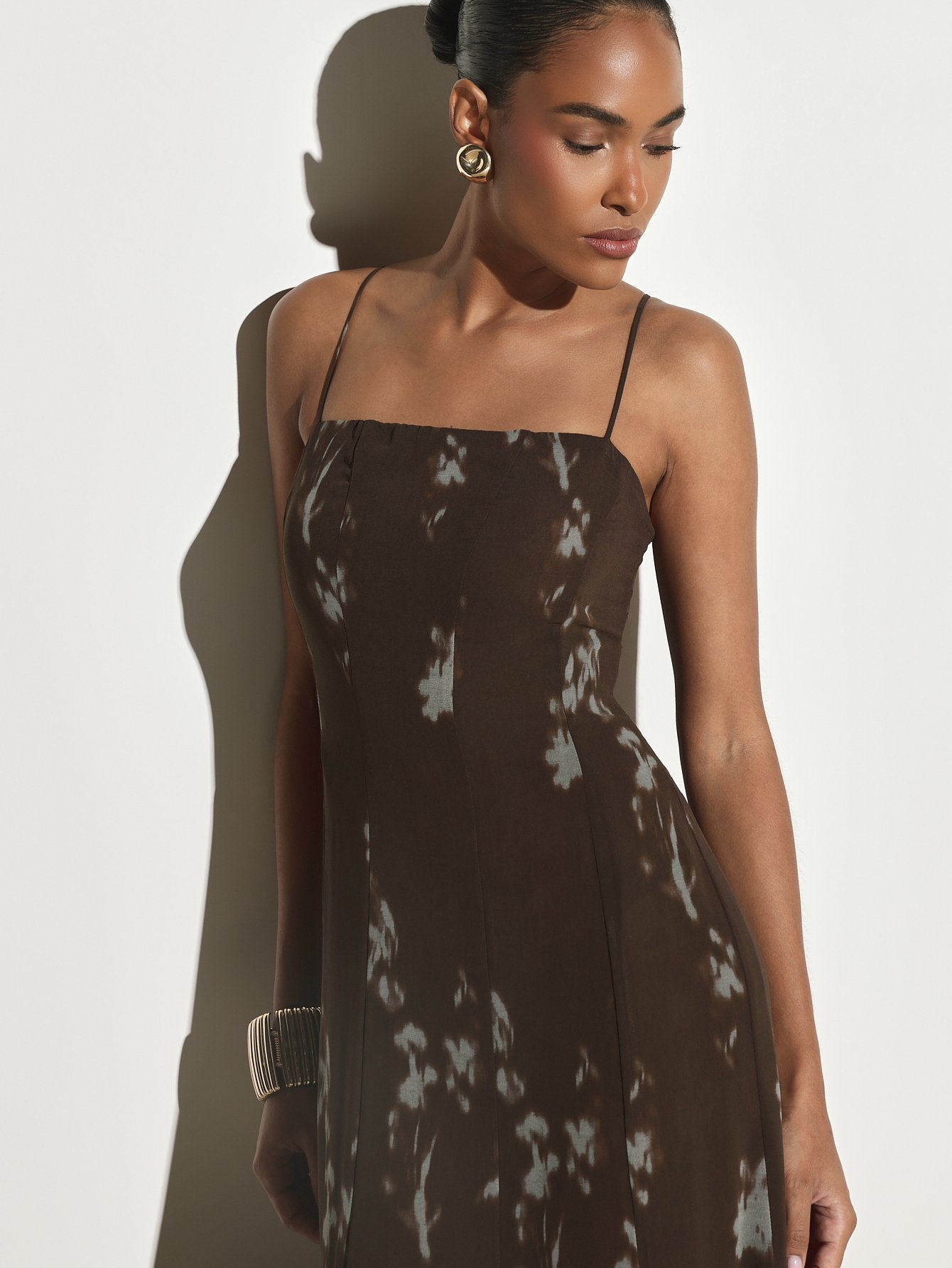 Robe mousseline col carré b imprimé abstrait