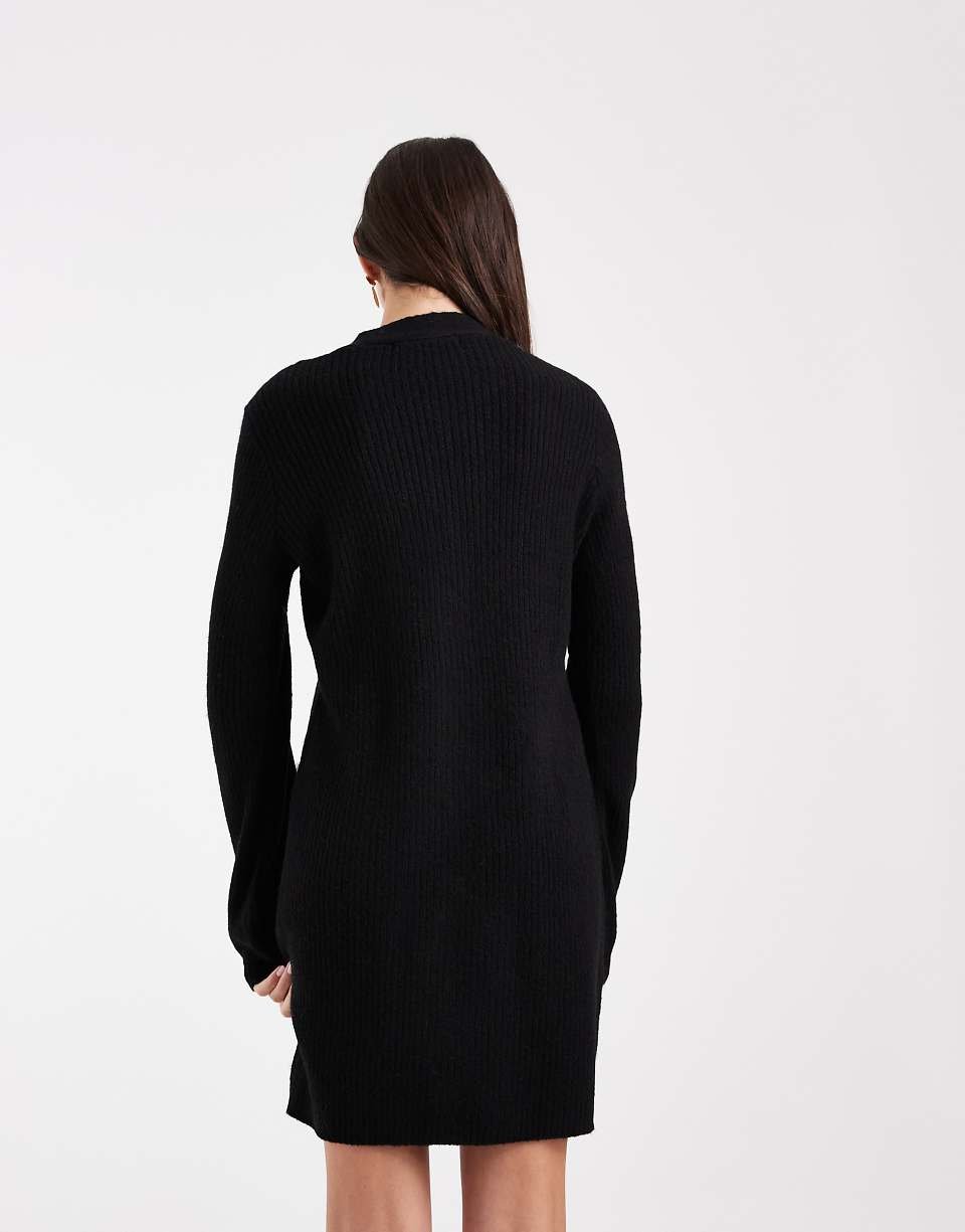 Robe courte en maille boutonnée à manches ballon