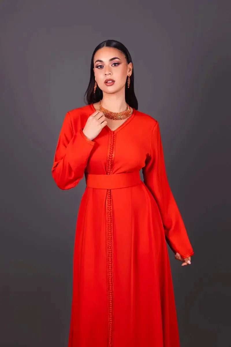 Caftan simple col V orange foncé