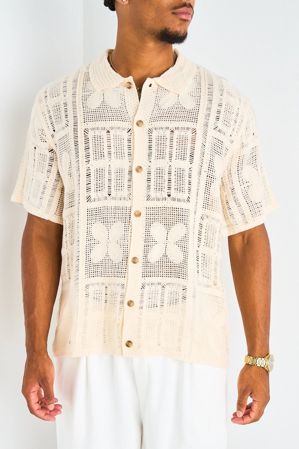 Beige open-knit shirt
