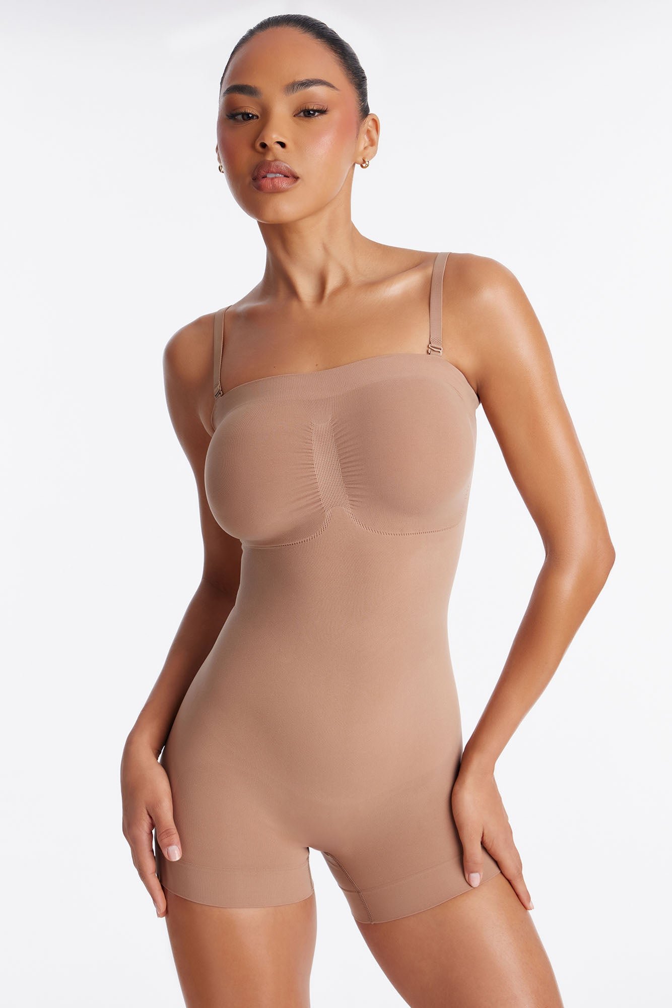 Strapless strong compression shortie bodysuit