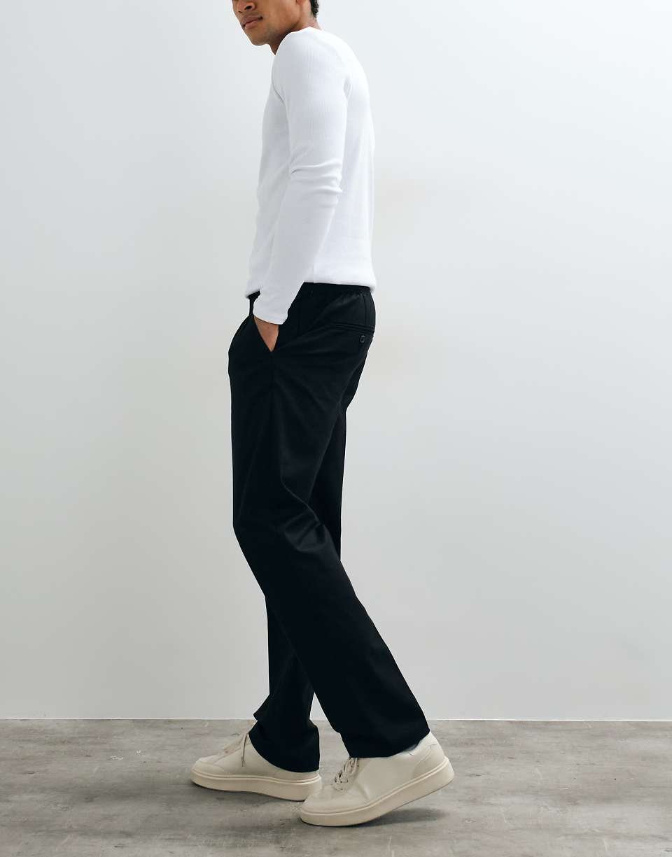 Pantalon droit à taille à cordon avec pli noir