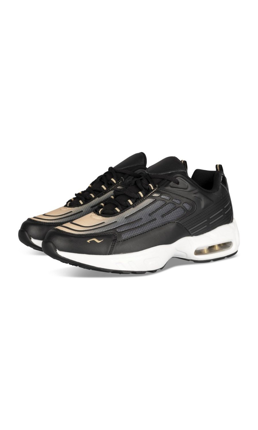 Black and gold retro sneakers with air bubble sole