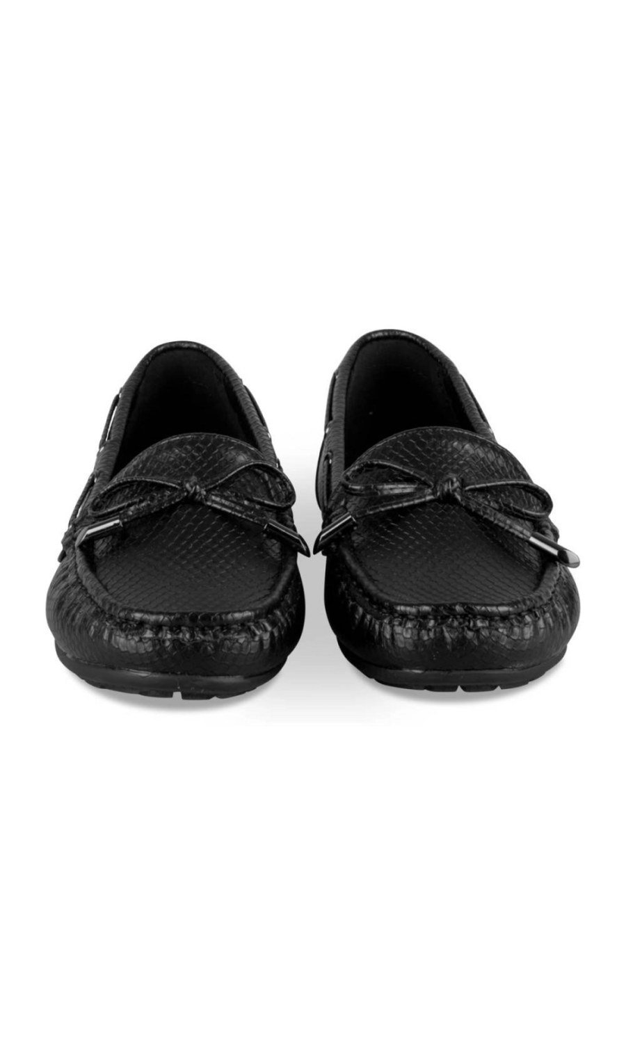 Black snake-effect loafers with eyelets