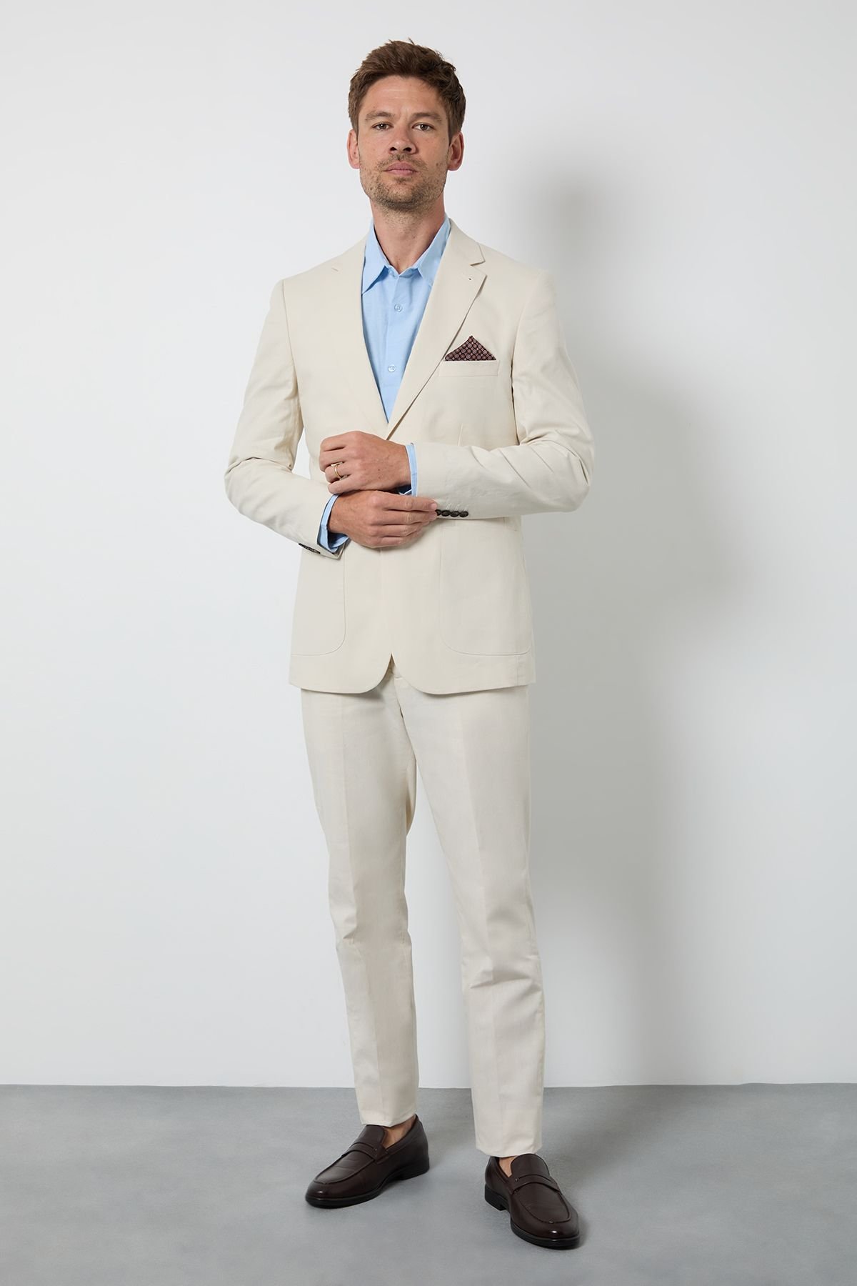 Linen tailored suit jacket - Natural