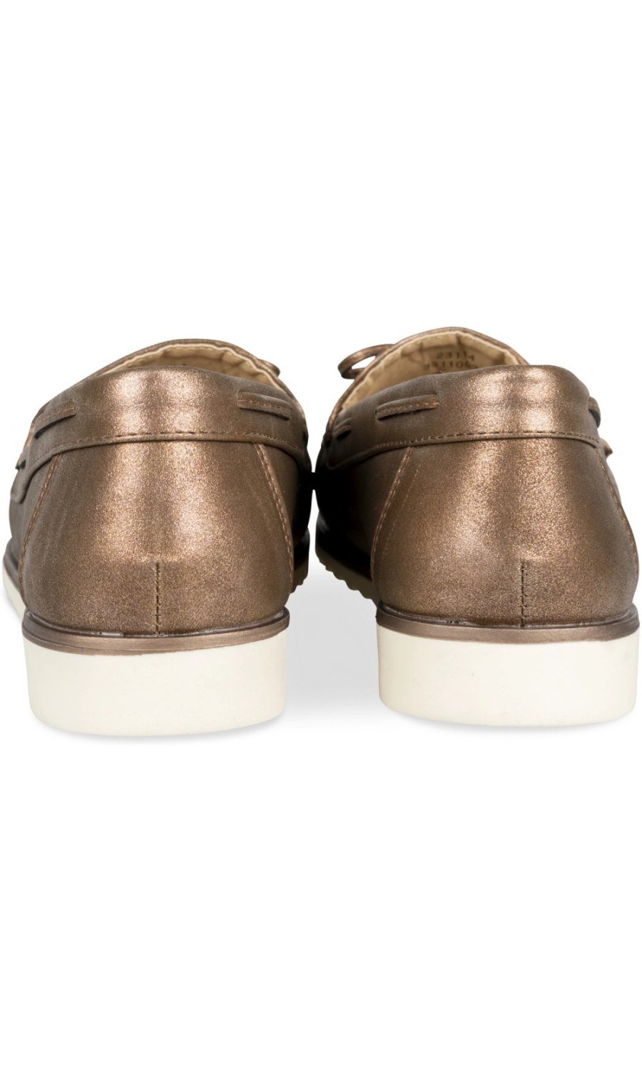 Bronze metallic loafers with bow