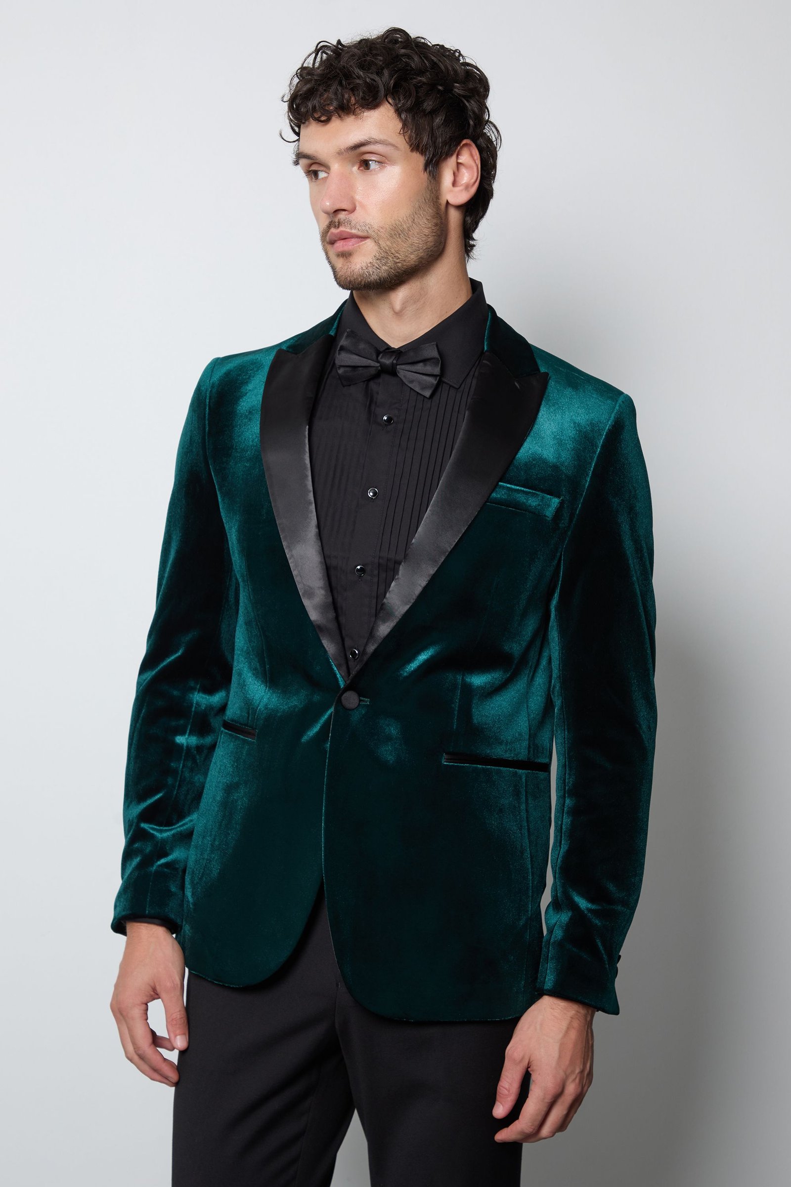 Veste de smoking ajustée en velours vert émeraude
