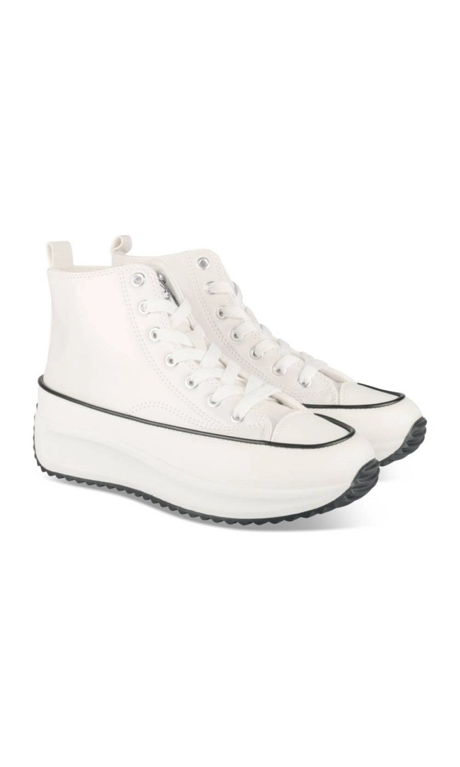 White patent-look high-top platform sneakers