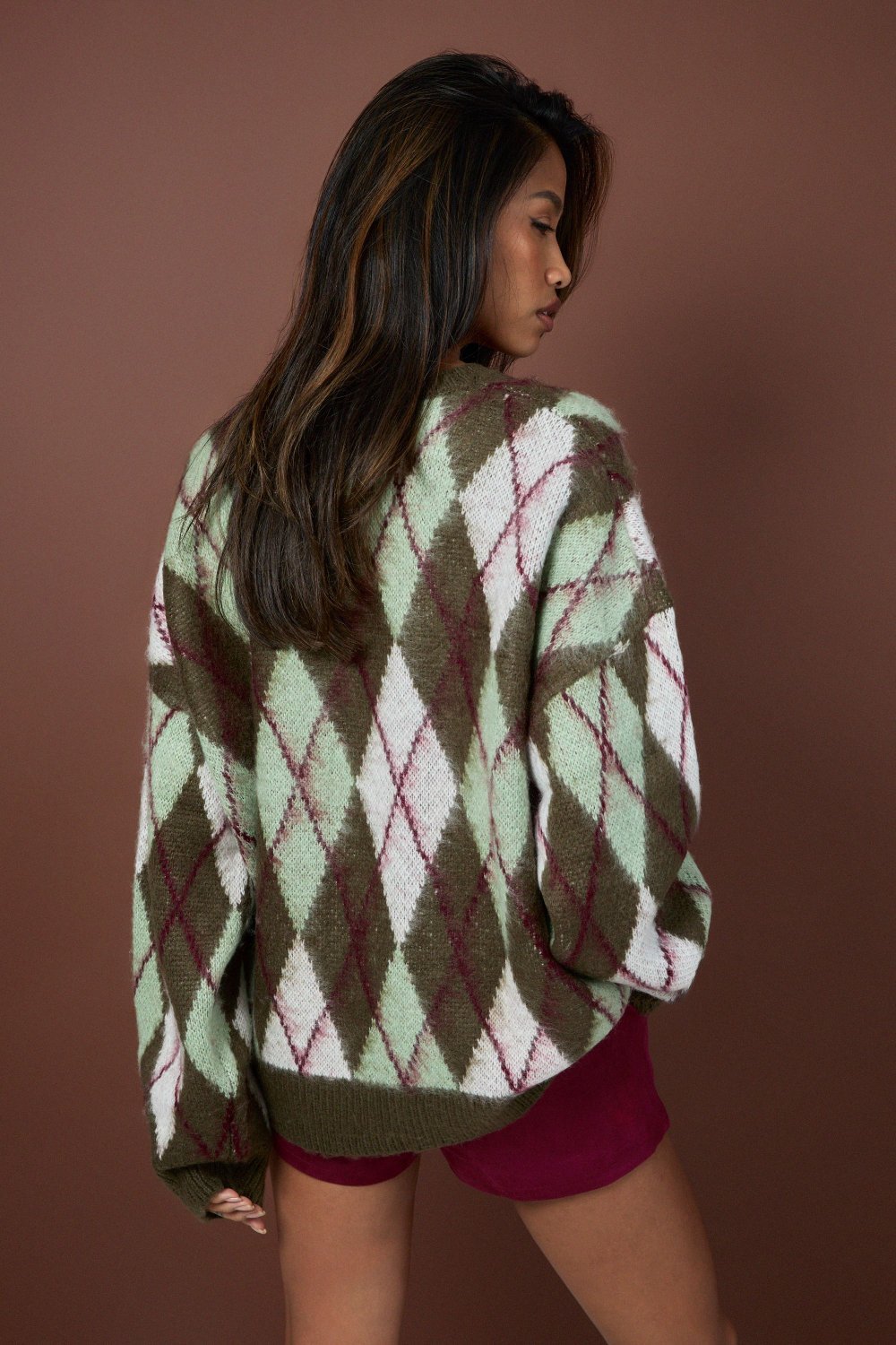 Pull oversize b losanges, kaki