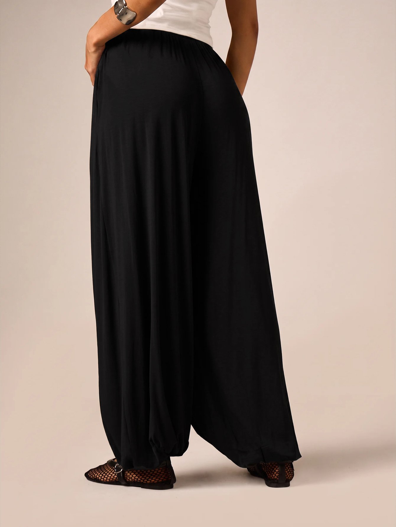 Pantalon harem ballon fluide avec taille élastiquée