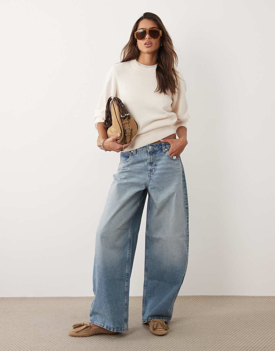 Pull col rond cintré en laine crème