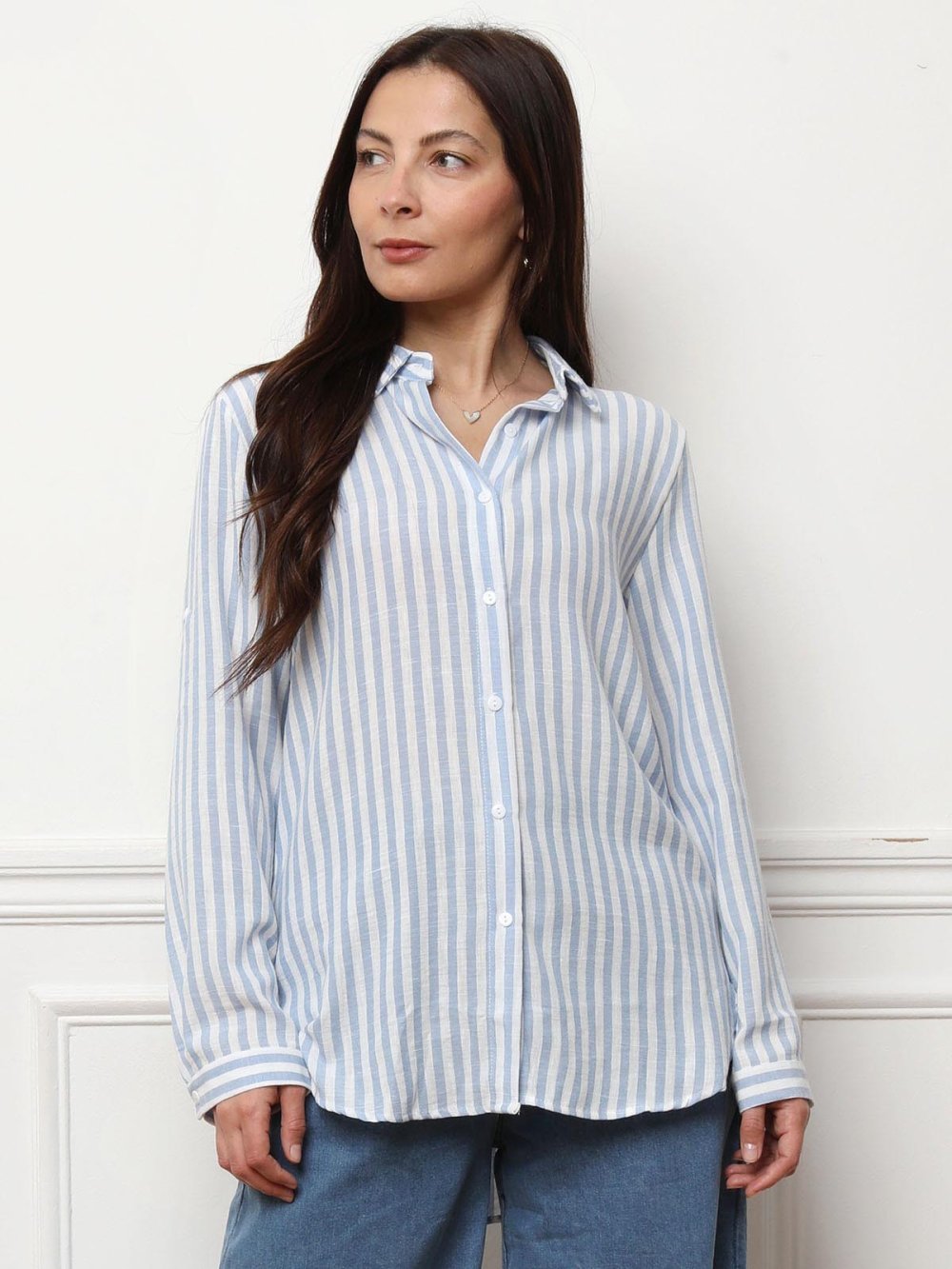 Asymmetric striped flowing shirt