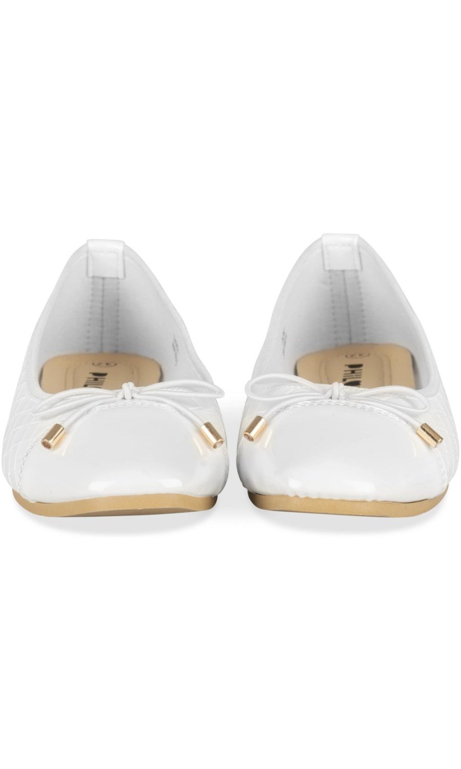 White patent-look woven-texture ballerinas