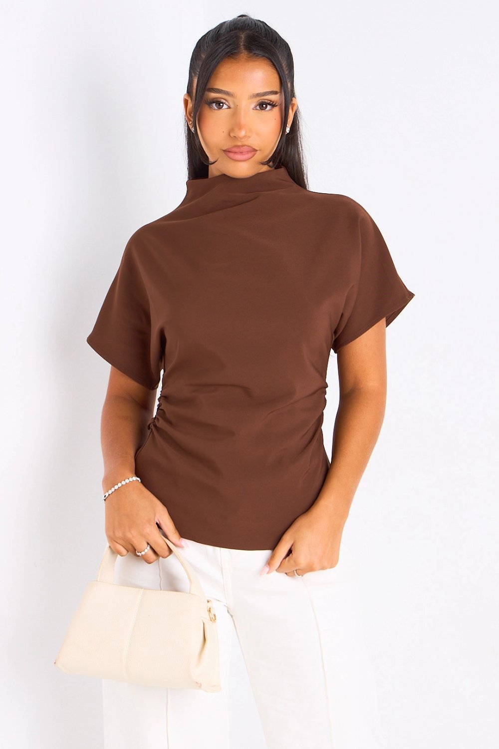 Brown fitted high-neck top