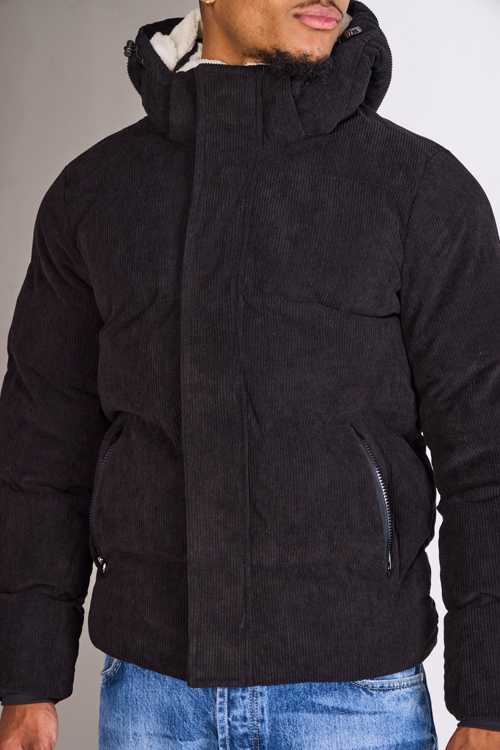 Black corduroy puffer jacket