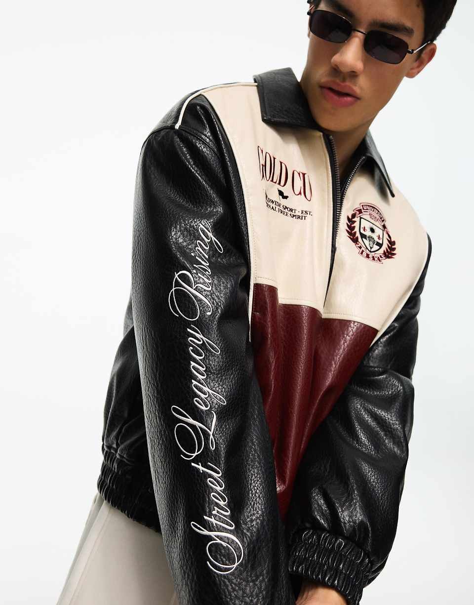 Faux leather jacket with graphic print - Black