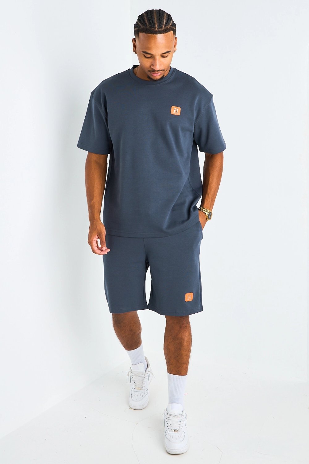 Charcoal H-print tee and shorts set
