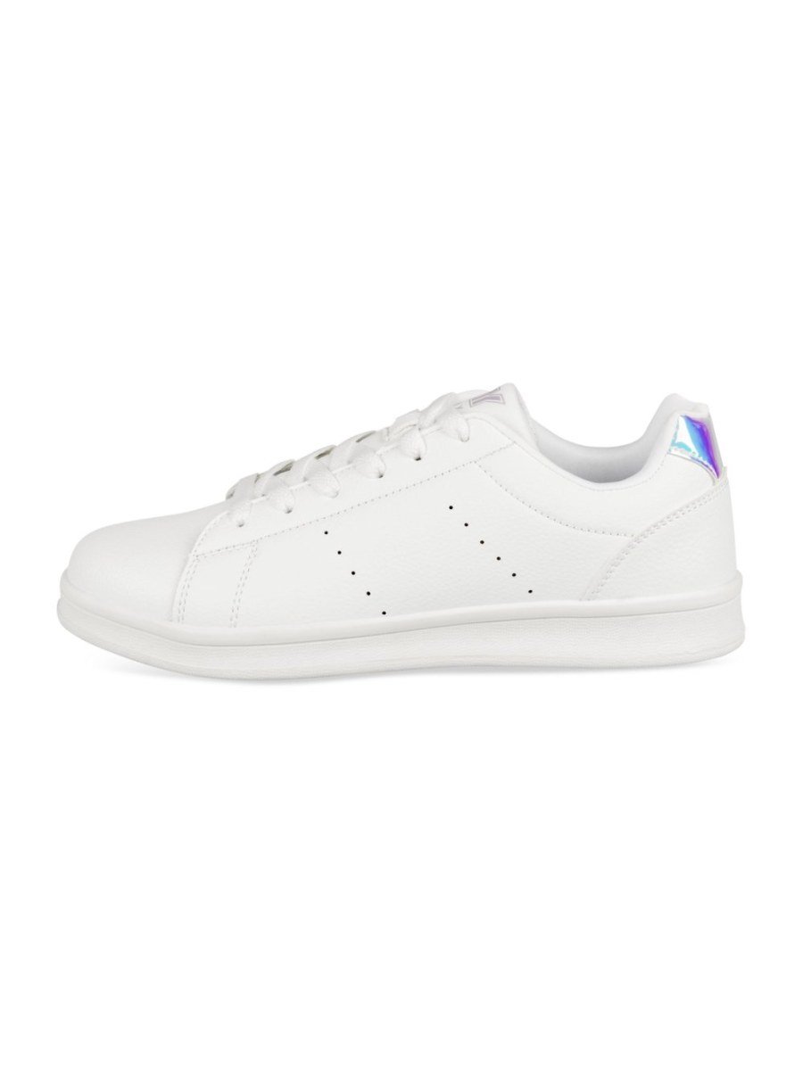White sneakers with iridescent heel