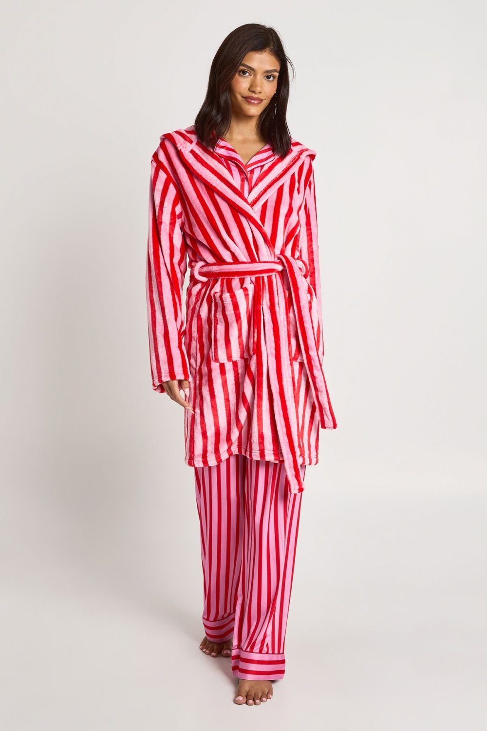 Striped short dressing gown